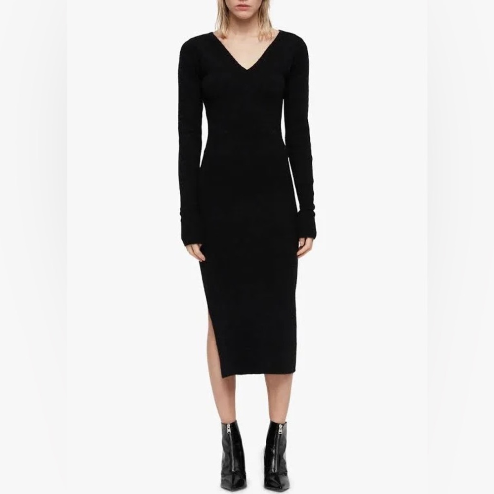 All Saints Black Bodycon Slit Dress
